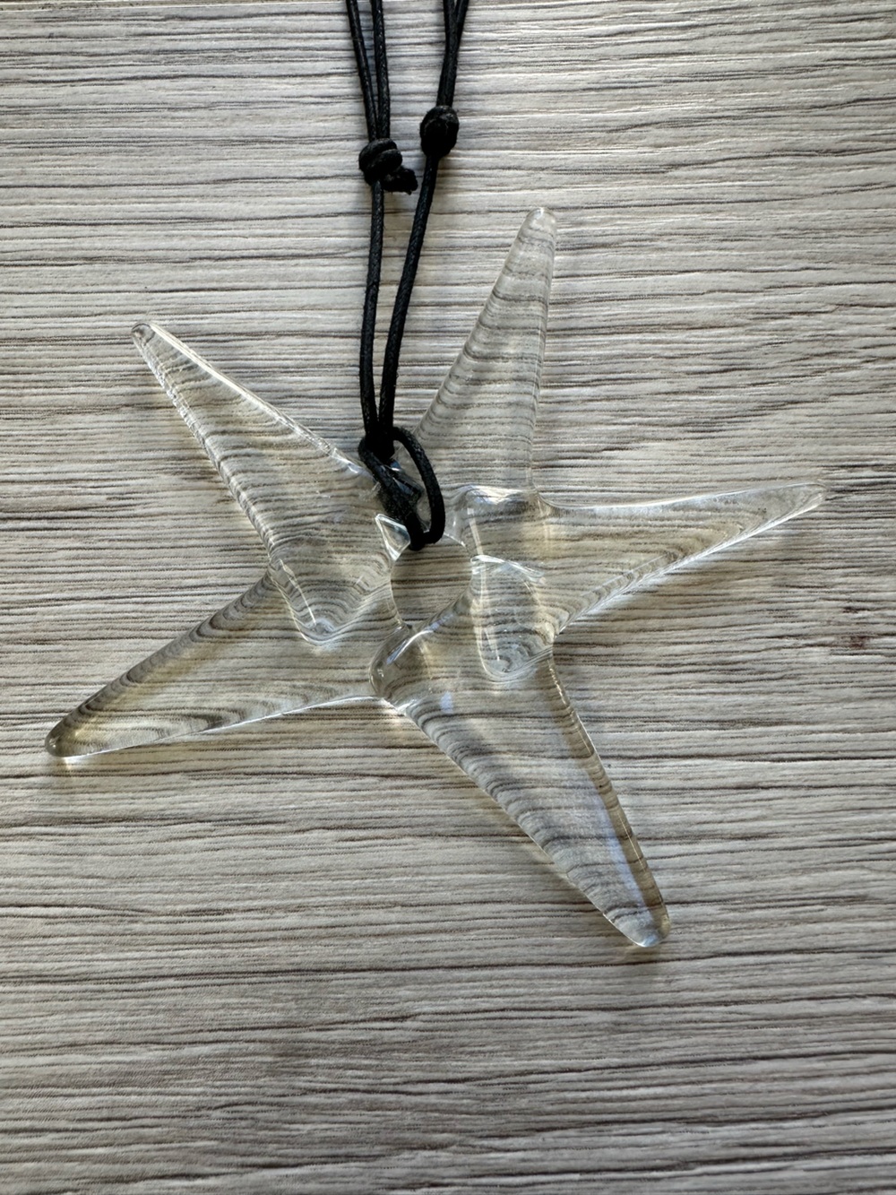Murano Style Hand-Blown Clear Glass Starfish Pendant Necklace